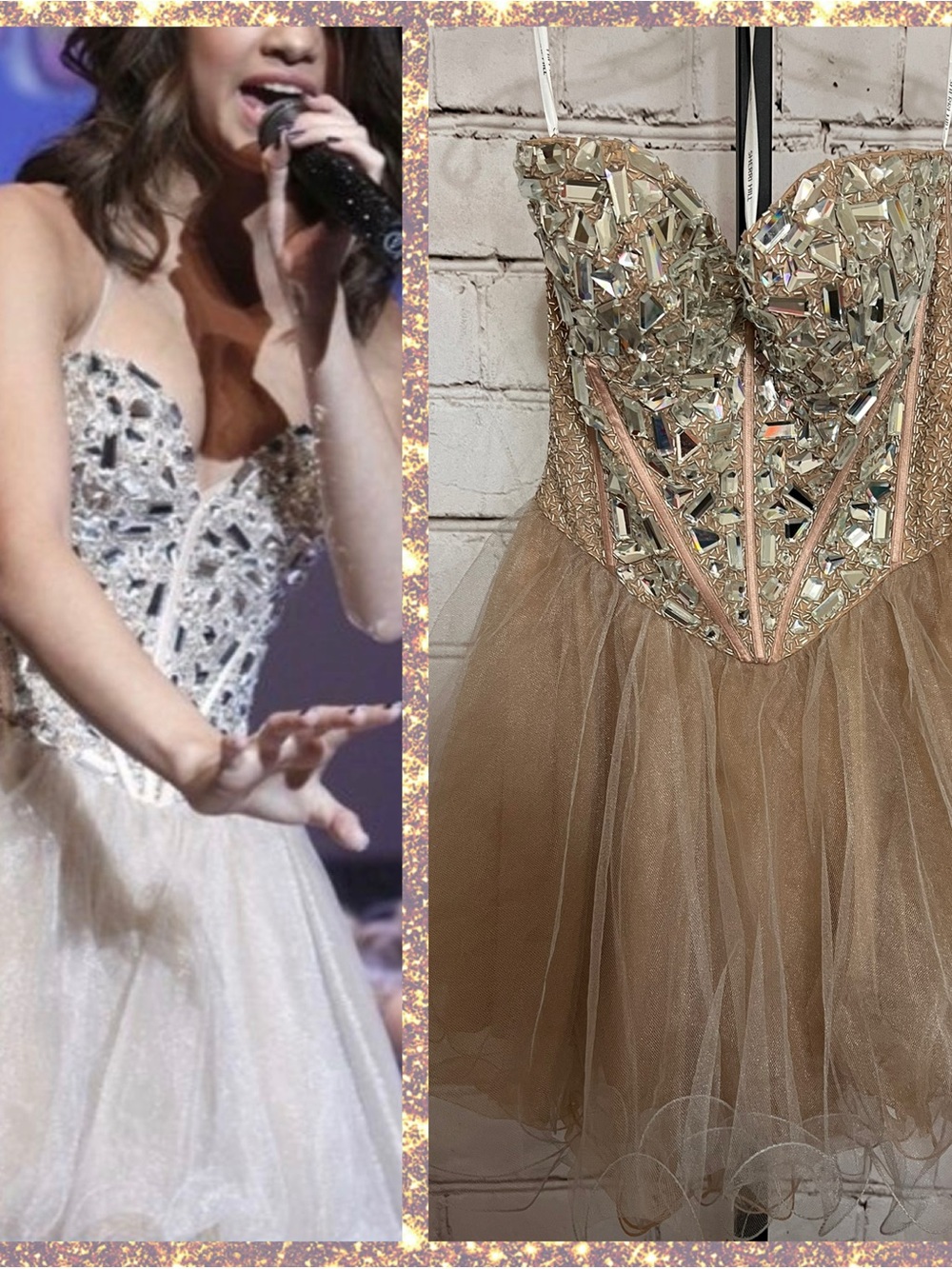 Sherri Hill Strapless Champagne Sequin Tulle Dress